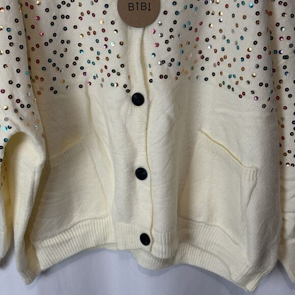 NWT BiBi Women’s Patch Pocket Sequins Sweater Cardigan XL Holiday New Years - Picture 4 of 9